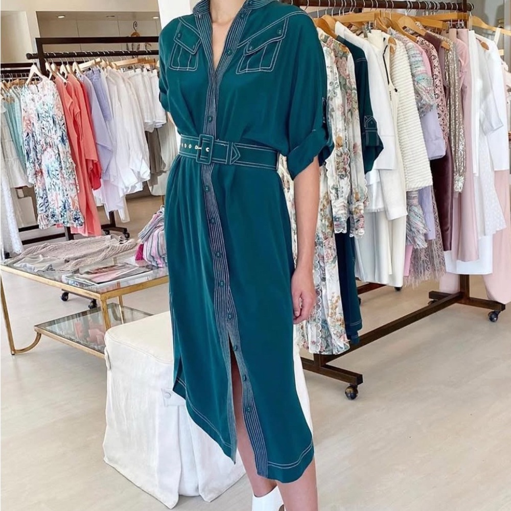 NWOT. ZIMMERMANN Belted Silk Midi Shirt Dress ZM 1, US 6